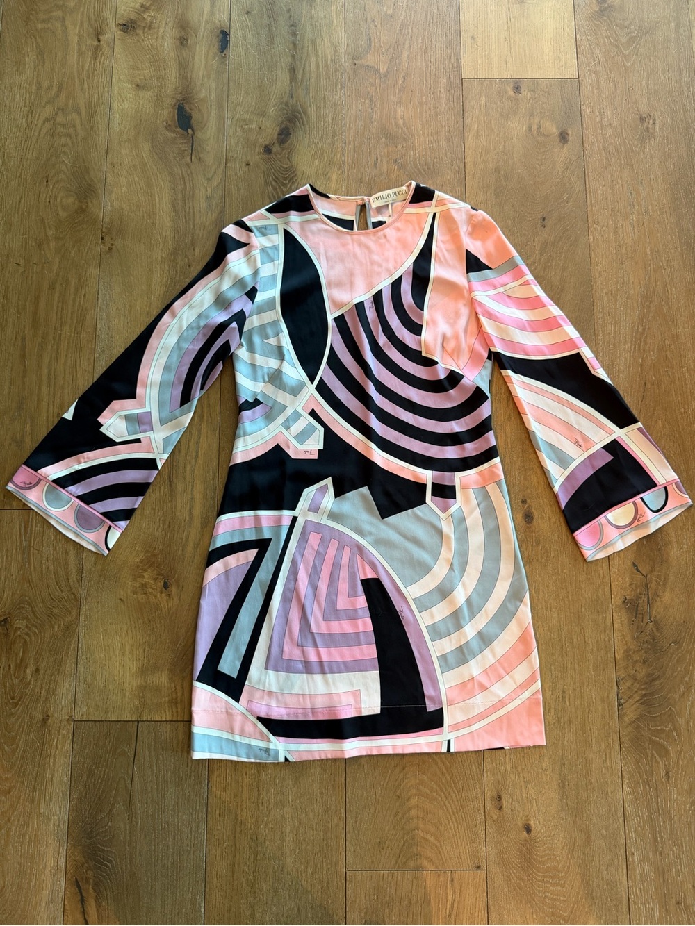 Vintage Emilio Pucci Silk Bell Sleeve Geometric Dress